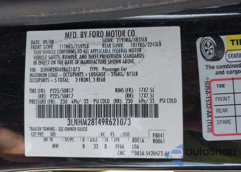 2009 Lincoln Mkz from USA, damaged, VIN 3LNHM28T49R621073